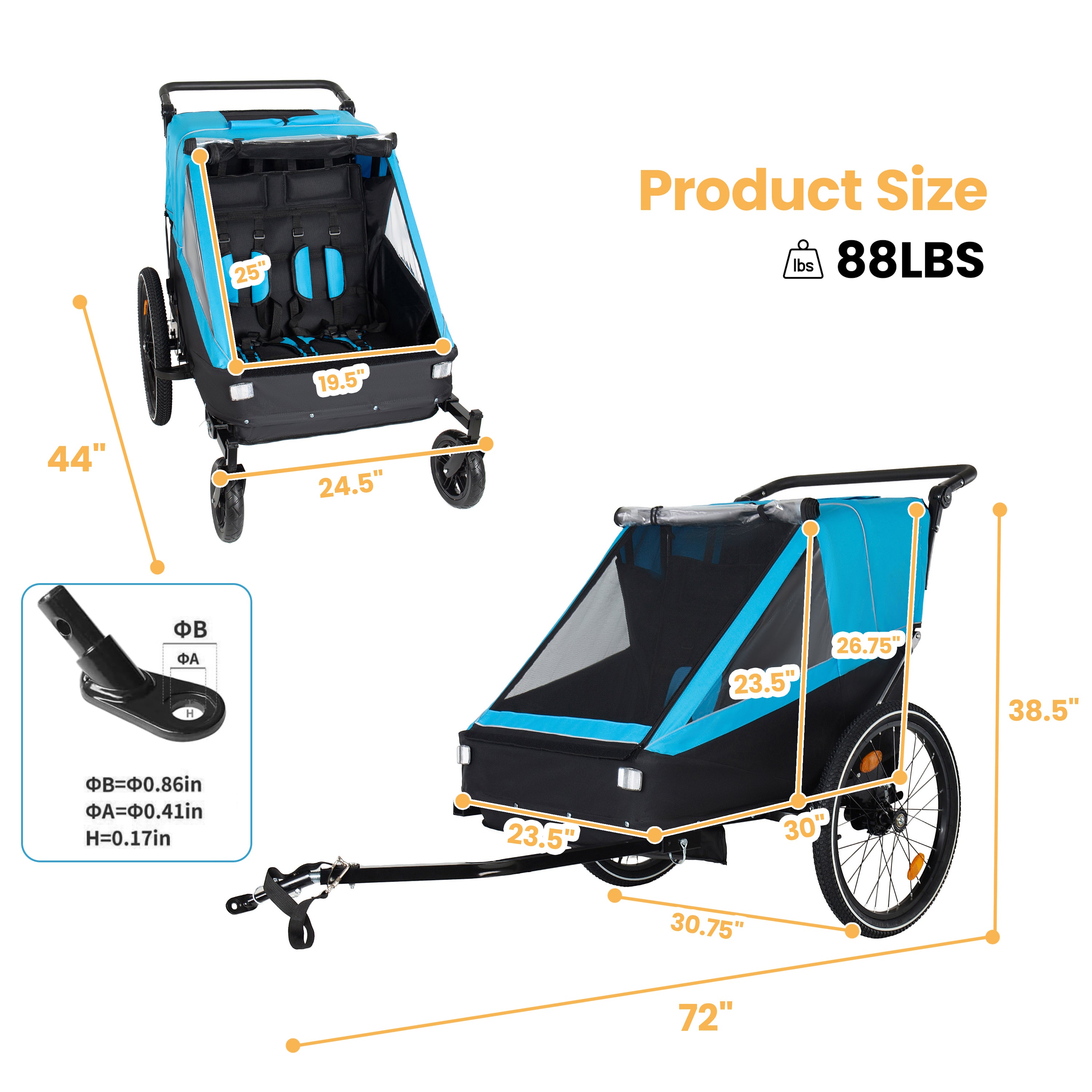 2 in 1 Kids Bike Trailer and Stroller for 1 to 2 Children, Jogging Function, Foldable Compact Storage with Universal Bike Hit