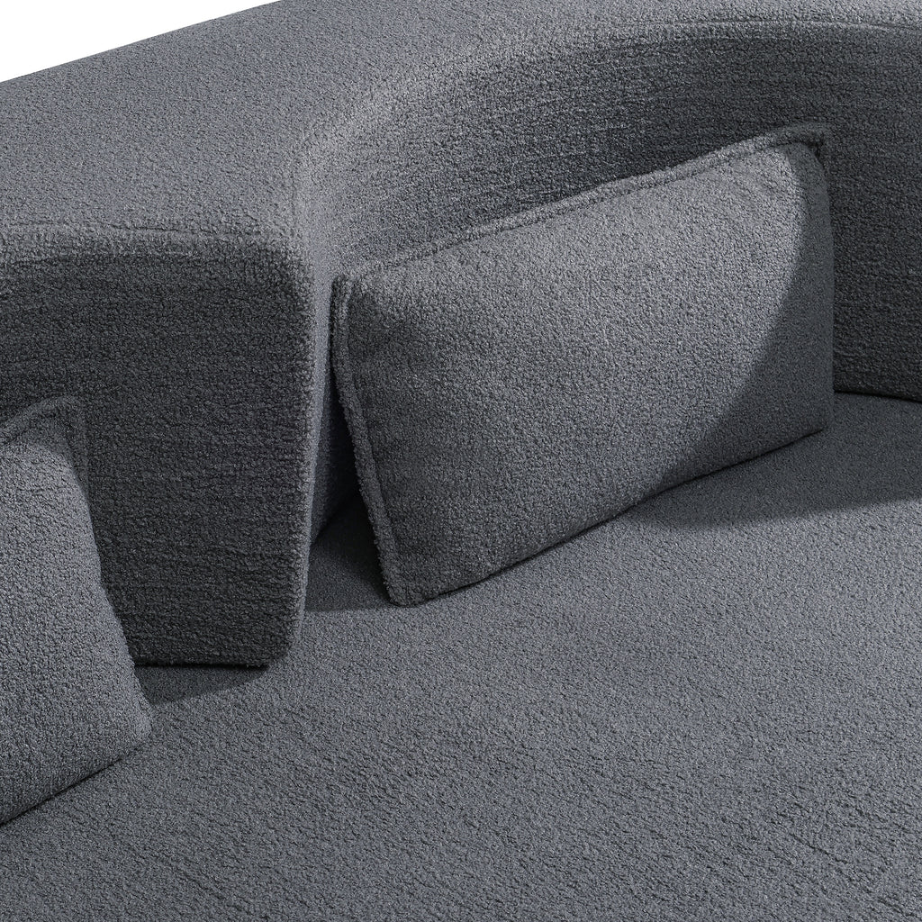 Folding sofa bed, floor sofa, convertible teddy bear fabric foam filled sleeper futon double sofa, suitable for living room, guest, office and apartment (gray) - Grand Goldman Shop