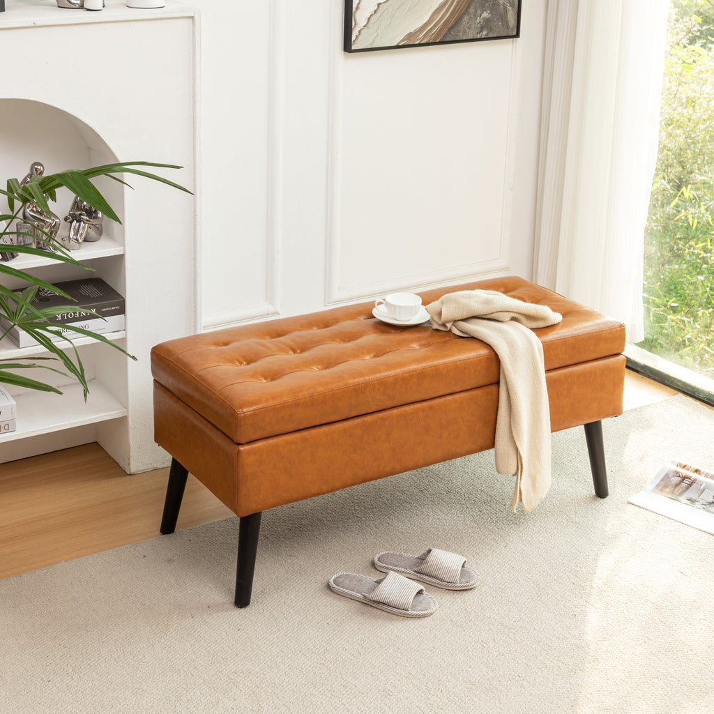 Storage Bench with Storage Bench for Bedroom End of Bed Bench Foot of Bed Bench Entryway Bench Storage Ottoman Bench 43.3' W x 17.7' Brown Leather Bench - Grand Goldman Shop