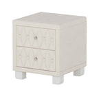 Elegant Velvet Nightstand with 2 Drawers and Crystal Handle, Storage Bedside Table with Button-Tufted, Beige - Grand Goldman Shop
