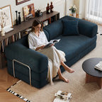 78.8' Compression Sofa,Convertible Floor Sofa Bed-with Pillow Back Support Armrest,Comfy Futon Couch Sleeper Bed,Loveseats Boneless Modular Sectional Sofa,Corduroy fabric,for Living Room,Bedroom,Blue - Grand Goldman Shop