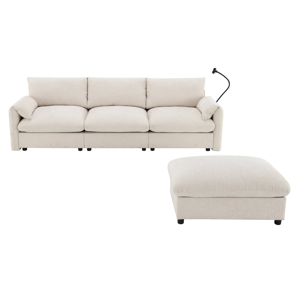 [VIDEO]96.5'' L-Shaped Sectional Sofa with Storage Ottoman and Pockets, Adjustable Phone Holder, USB Charger, Elephant Ear-Shaped Armrests, Comfy Seat for Living Room&Apartment, Chenille, 3 Colors - Grand Goldman Shop