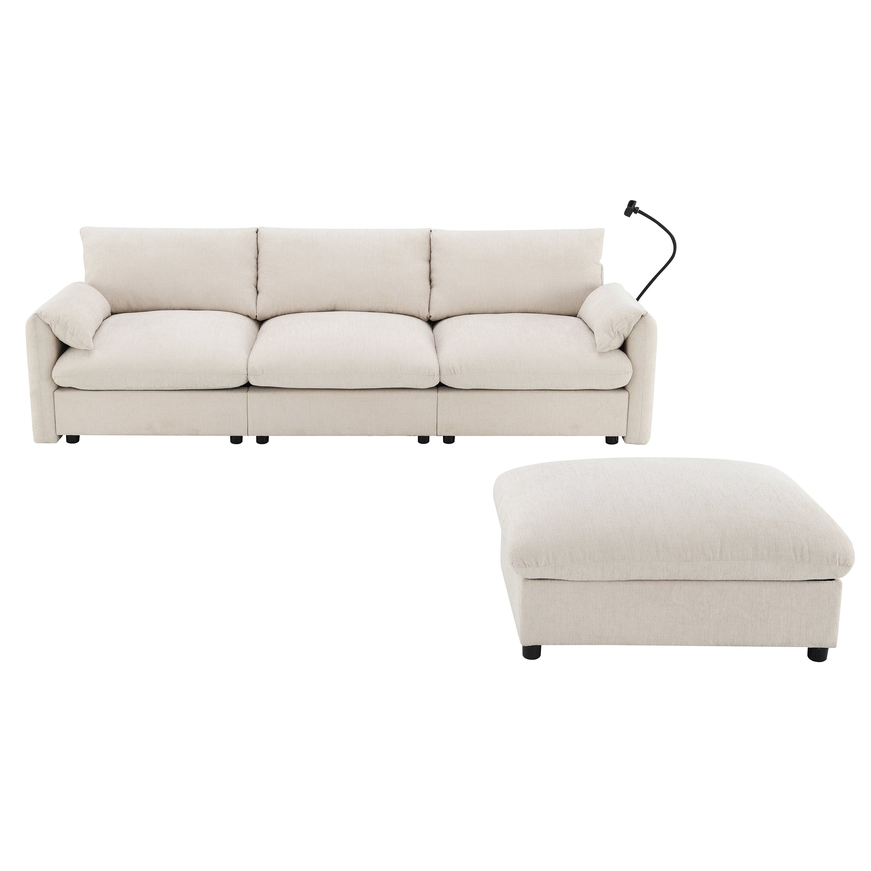 [VIDEO]96.5'' L-Shaped Sectional Sofa with Storage Ottoman and Pockets, Adjustable Phone Holder, USB Charger, Elephant Ear-Shaped Armrests, Comfy Seat for Living Room&Apartment, Chenille, 3 Colors - Grand Goldman Shop