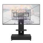Mobile TV Cart with Push-Pull Drawer for 32-75 Inch TVs, Black MDF and Metal Stand with Lockable Wheels - Grand Goldman Shop