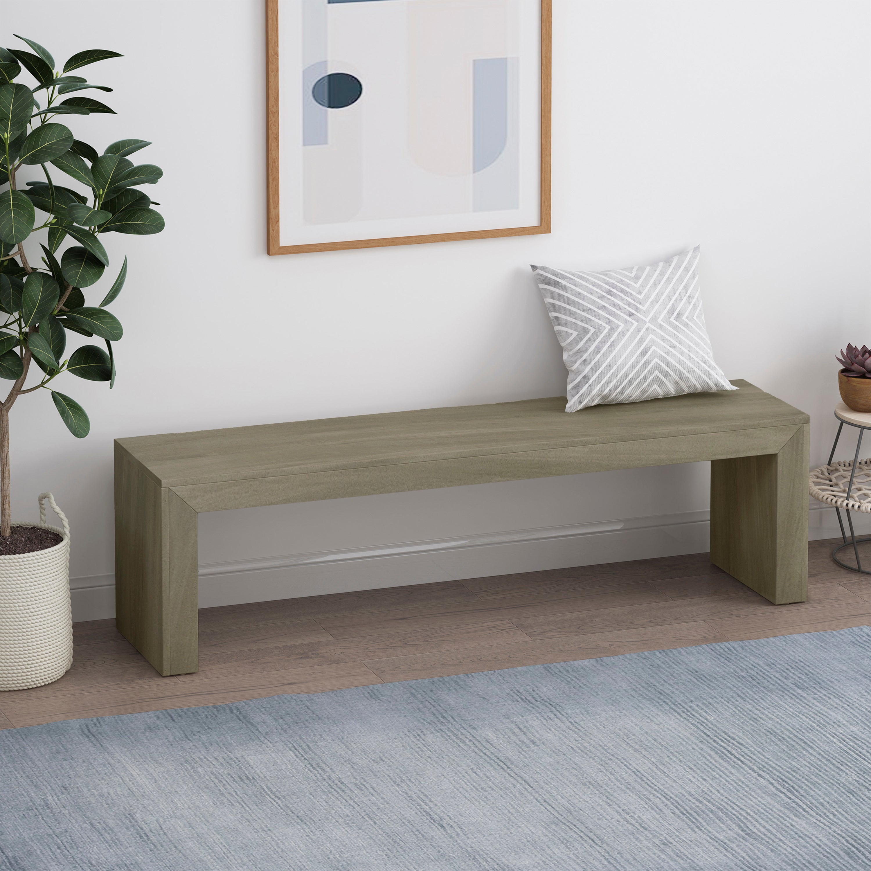 Acacia Wood Dining Bench, Grey+Taupe - Grand Goldman Shop