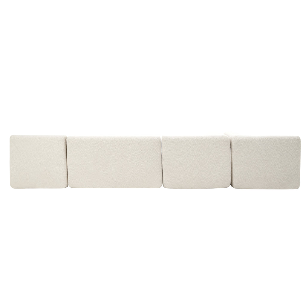 Modern Upholstered L-Shape Sofa with Chaise Lounge and Back Pillows, Beige Boucle Fabric, 144 inches - Grand Goldman Shop