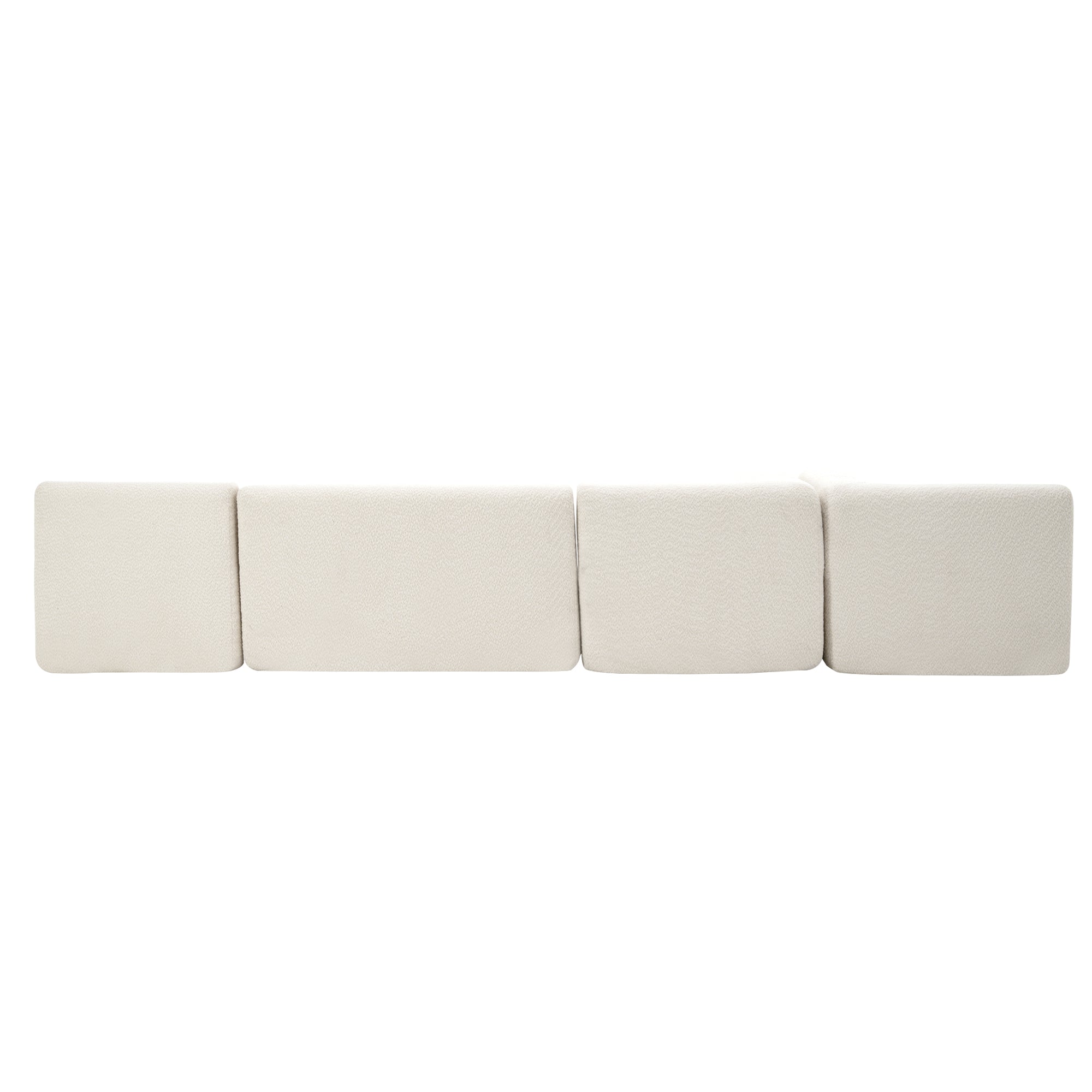 Modern Upholstered L-Shape Sofa with Chaise Lounge and Back Pillows, Beige Boucle Fabric, 144 inches - Grand Goldman Shop