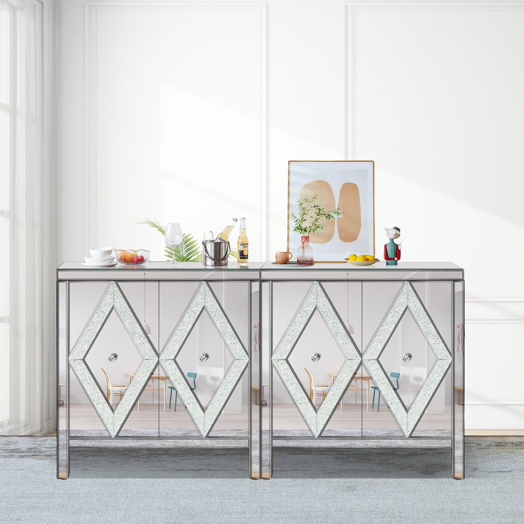 Storage Cabinet With Mirror Trim And Diamond Shape Design  Spliced Combination For Living Room, Dining Room, Entryway, Kitchen - Grand Goldman Shop