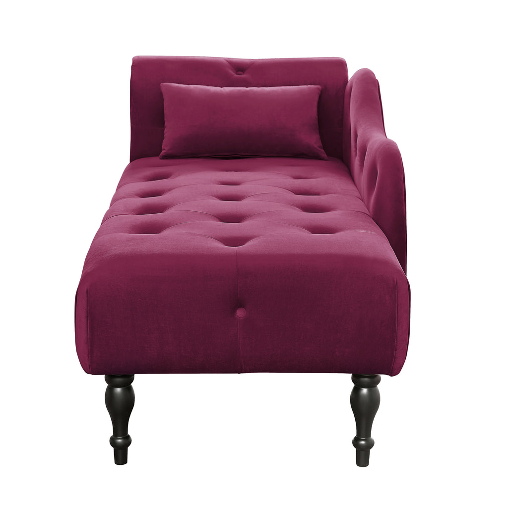 Aijia 60.6' Velvet Chaise Lounge Buttons Tufted Nailhead Trimmed Solid Wood Legs with 1 Pillow,Burgundy  (Left Arm Design as Shown in the Picture) - Grand Goldman Shop