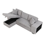 Modern Reversible L-Shape Pull Out Sleeper Sofa with Storage Chaise and Stools, Gray Linen, 104.5' - Grand Goldman Shop