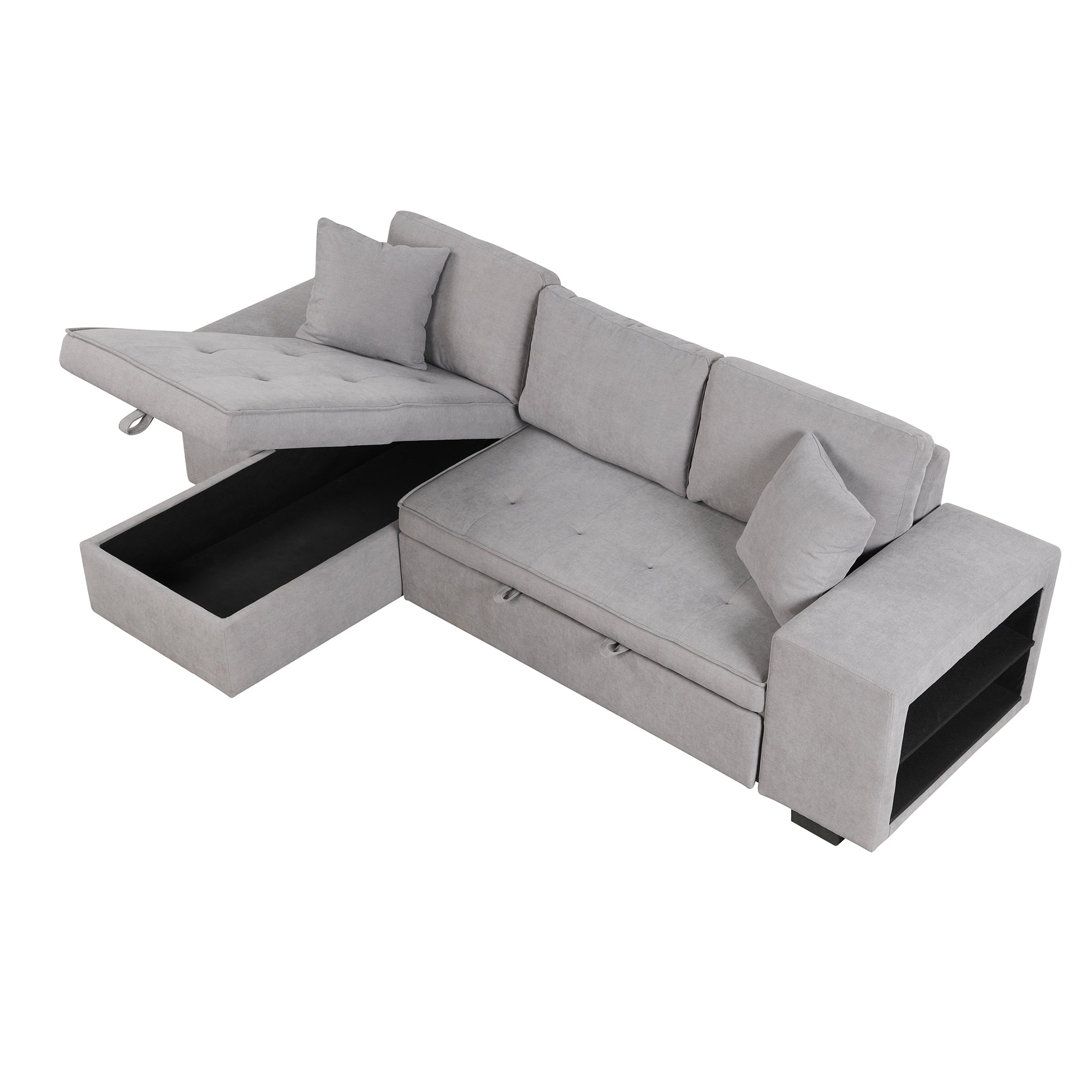 Modern Reversible L-Shape Pull Out Sleeper Sofa with Storage Chaise and Stools, Gray Linen, 104.5' - Grand Goldman Shop