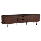 Mid Century Modern TV Stand for 70-Inch TV, Dark Brown MDF & Solid Wood Console with Tambour Doors, Drawers and Built-in Power Outlet - Grand Goldman Shop