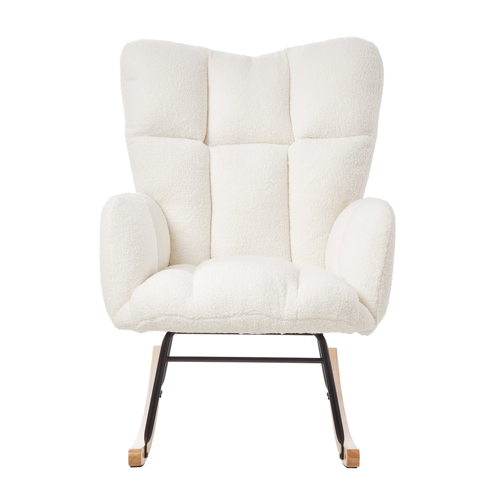 Glider Chair for Living Room Tufted Upholstered Teddy Fabric Rocking Chair with Metal Frame Accent Chair Ivory White - Grand Goldman Shop