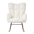 Glider Chair for Living Room Tufted Upholstered Teddy Fabric Rocking Chair with Metal Frame Accent Chair Ivory White - Grand Goldman Shop