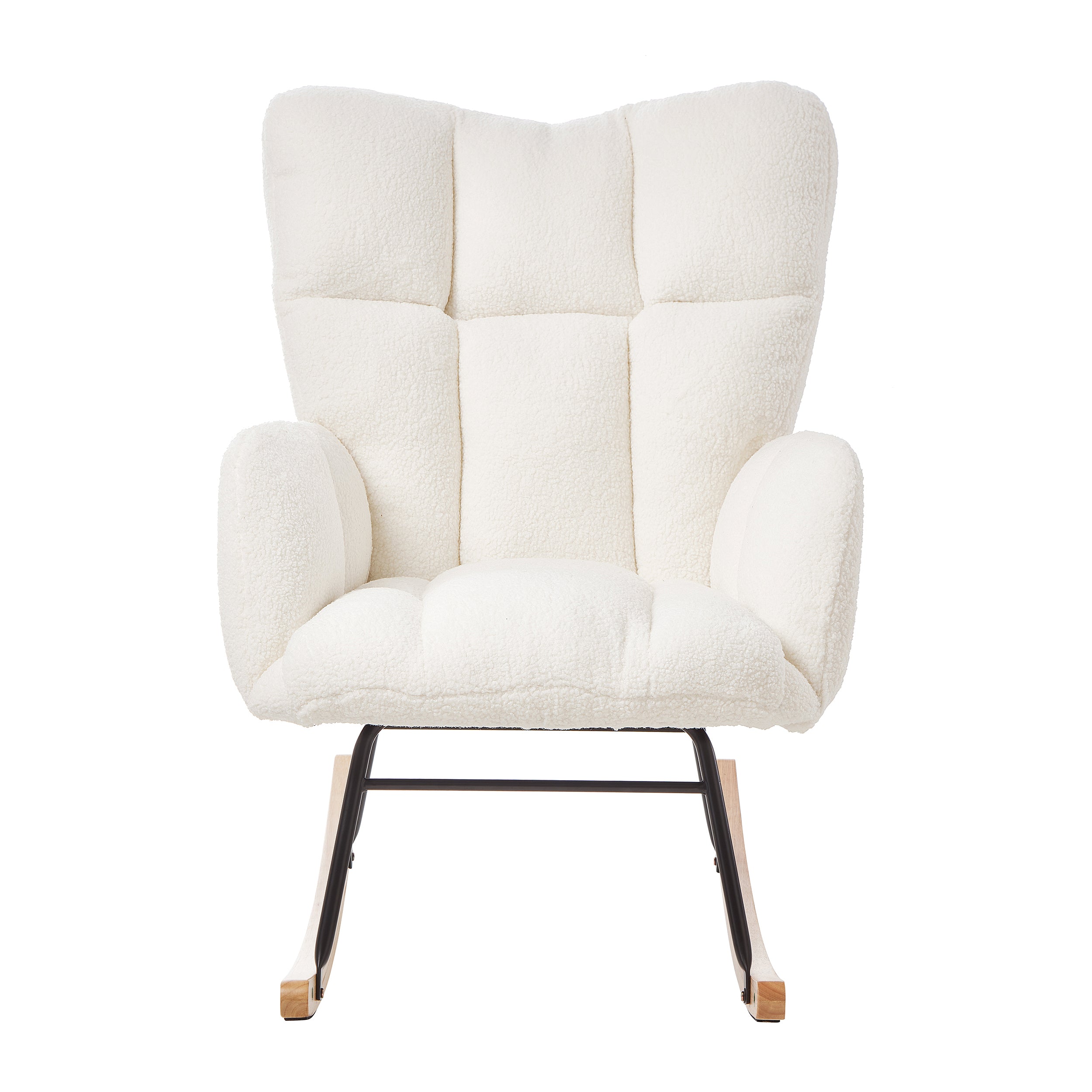 Glider Chair for Living Room Tufted Upholstered Teddy Fabric Rocking Chair with Metal Frame Accent Chair Ivory White - Grand Goldman Shop