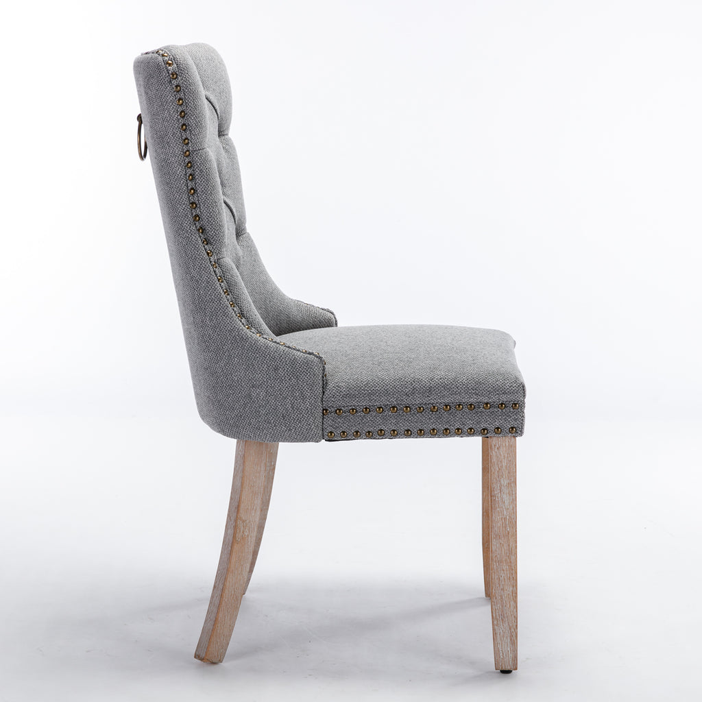 Nikki Collection Modern, High-end Tufted Solid Wood Contemporary Flax Upholstered Linen Dining Chair with Wood Legs Nailhead Trim 2-Pcs Set,Gray, SW6801GY - Grand Goldman Shop