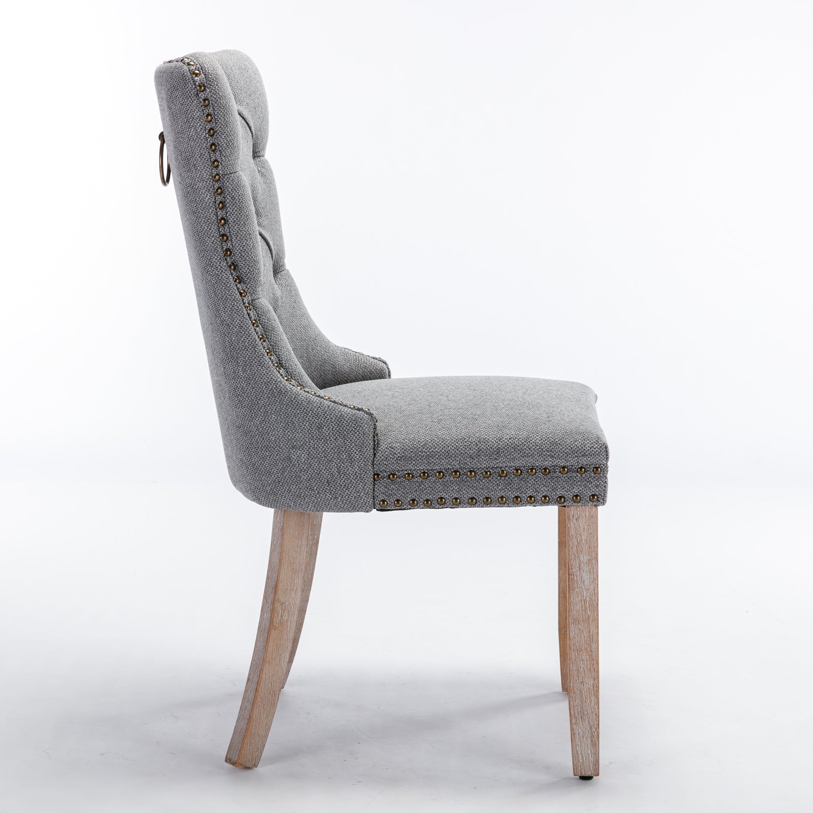 Nikki Collection Modern, High-end Tufted Solid Wood Contemporary Flax Upholstered Linen Dining Chair with Wood Legs Nailhead Trim 2-Pcs Set,Gray, SW6801GY - Grand Goldman Shop