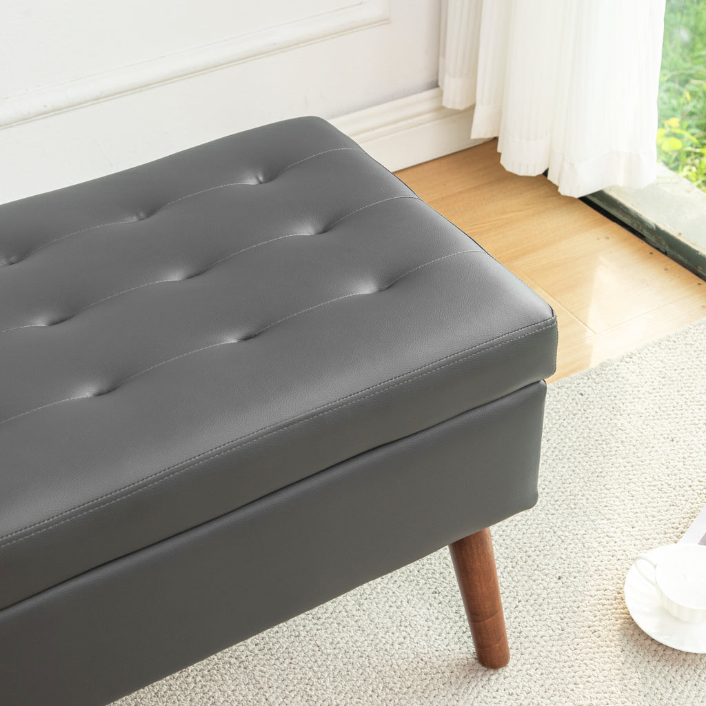 Storage Bench with Storage Bench for Bedroom End of Bed Bench Foot of Bed Bench Entryway Bench Storage Ottoman Bench 43.3' W x 17.7' Dark Grey Leather Bench - Grand Goldman Shop