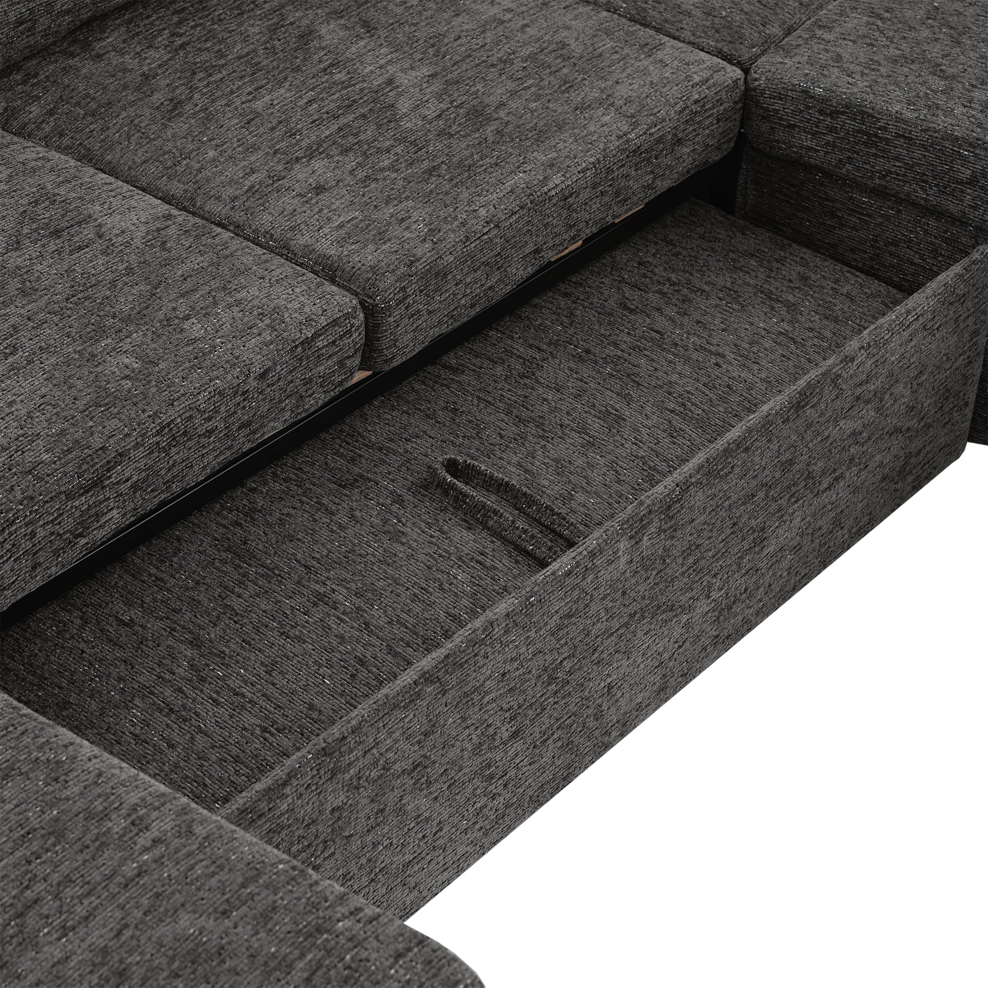Versatile U-Shaped Sectional Sofa Bed with Storage, Cup Holders, Charging Ports in Grey Chenille - Grand Goldman Shop