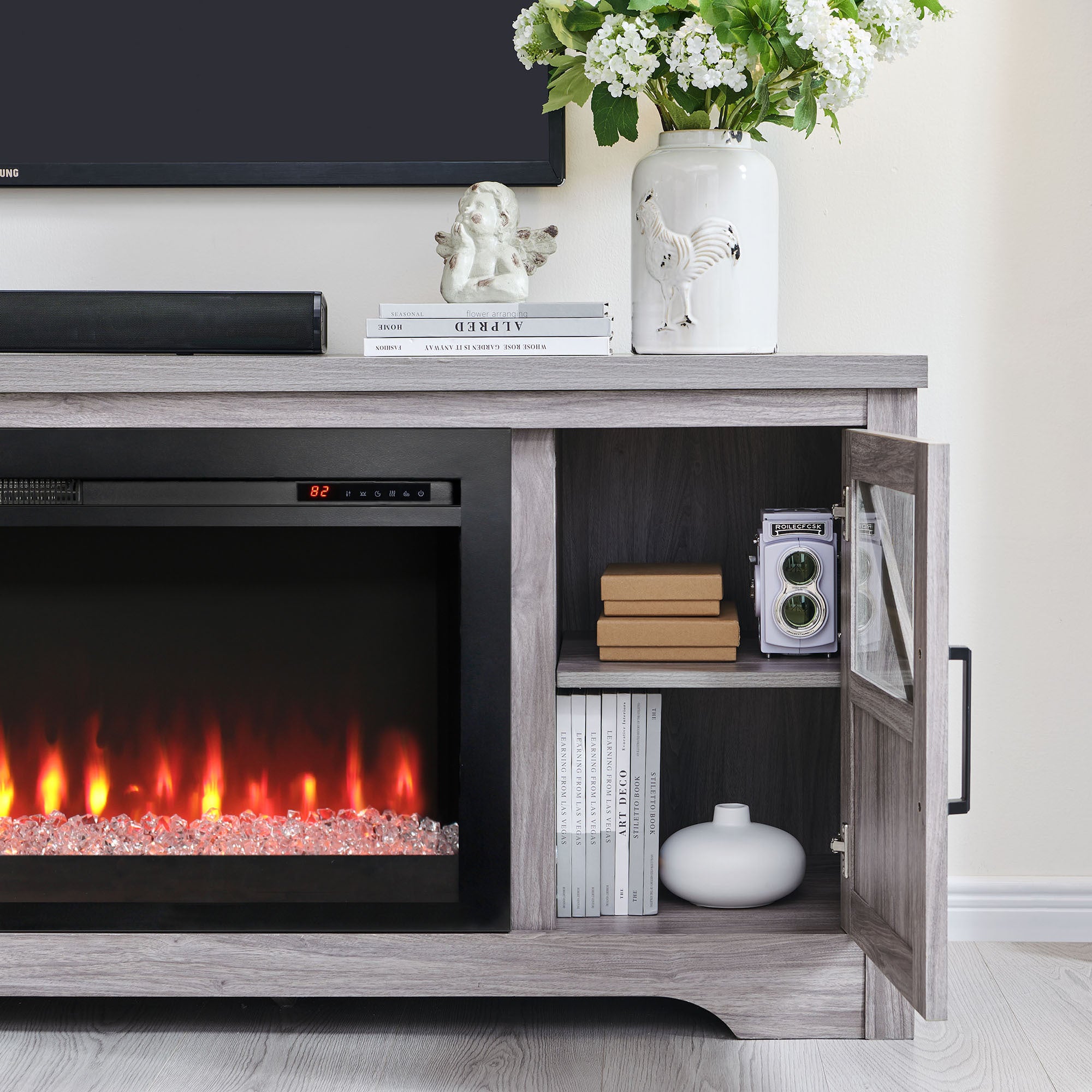 75' Fireplace TV Stand for TVs up to 80',with 44' Electric Fireplace - Grand Goldman Shop