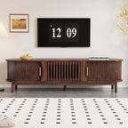 Modern Farmhouse TV Stand for 75' TVs, Wood Entertainment Center with Storage Cabinet, TV Console Table for Living Room, Bedroom in Dark Brown with Solid Wood Legs and MDF Construction - Grand Goldman Shop