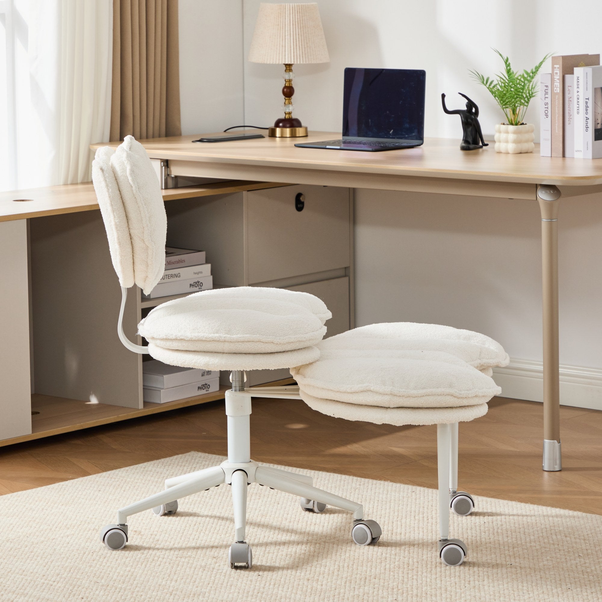 Meditation Chair Plus, Teddy Fleece Double-Layer Padding Cross Legged Rolling Chair for ADHD, Criss Cross Desk Chair with Lum