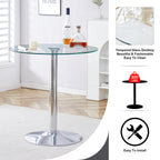 Modern Minimalist Circular Glass Dining Table with Electroplated Silver Metal Legs, 35-Inch Diameter - Grand Goldman Shop