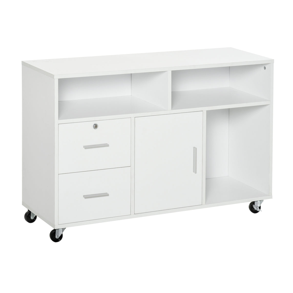 HOMCOM Printer Stand Home Office Mobile Cabinet Organizer Desktop with Caster Wheels, 2 Locking Breaks and Drawer, White | Pr