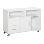 HOMCOM Printer Stand Home Office Mobile Cabinet Organizer Desktop with Caster Wheels, 2 Locking Breaks and Drawer, White | Pr
