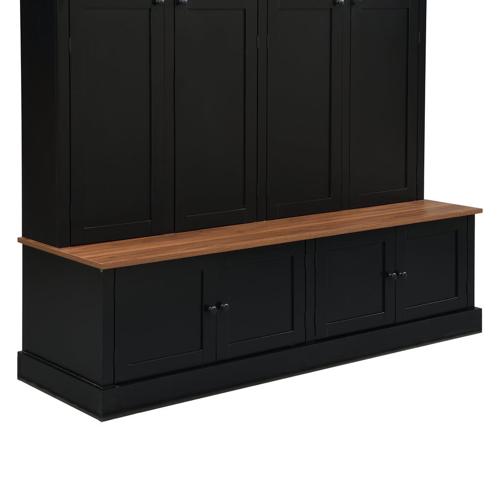 76.7''H Farmhouse Hall Tree with Bench and Cabinet, 4-in-1 Entryway Bench with Coat Rack, Modern Entryway Storage Organizer with Open Cubbies & Hooks for Hallway, Entryway, Living Roo - Grand Goldman Shop