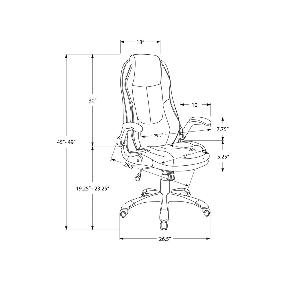 Contemporary Office Chair, Adjustable Height, Swivel, Ergonomic with Armrests, Black Leather-Look Finish, Black Metal Frame, 