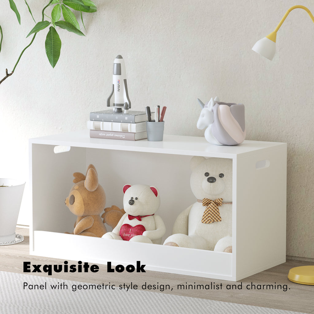 Open Toy Storage Box for Kids, White Wooden Organizer Bin for Plush Toys, Books, Nursery or Playroom Use | Premium Home Decor