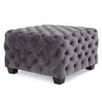 Modern Glam Velvet Ottoman with Button-Tufted Diamond Stitch Design in Grey - Grand Goldman Shop