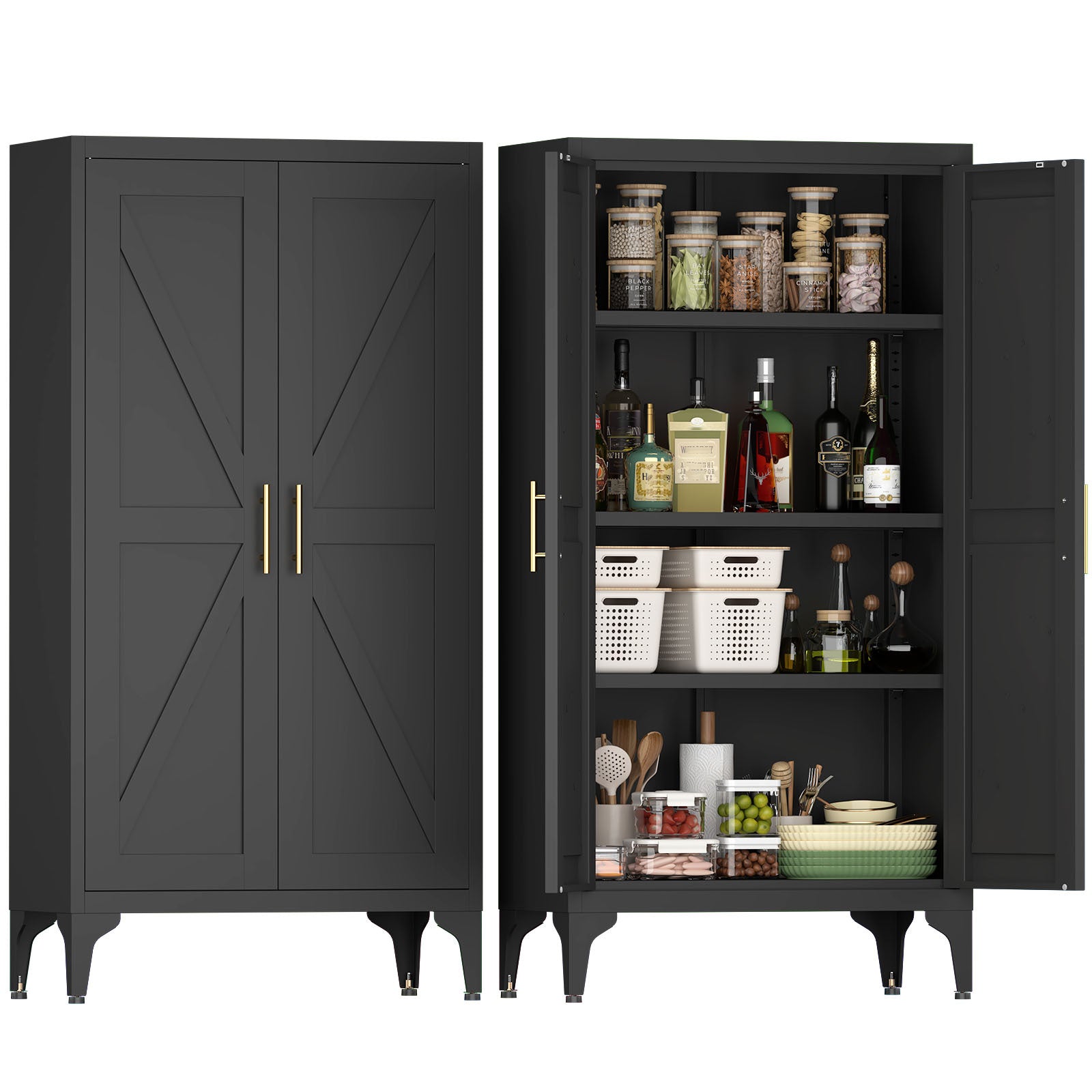 Metal Adjustable 2 Doors Metal Storage Cabinet Kitchen Pantry Cabinet With Adjustable Shelves all Steel Cabinet Locker For Ki