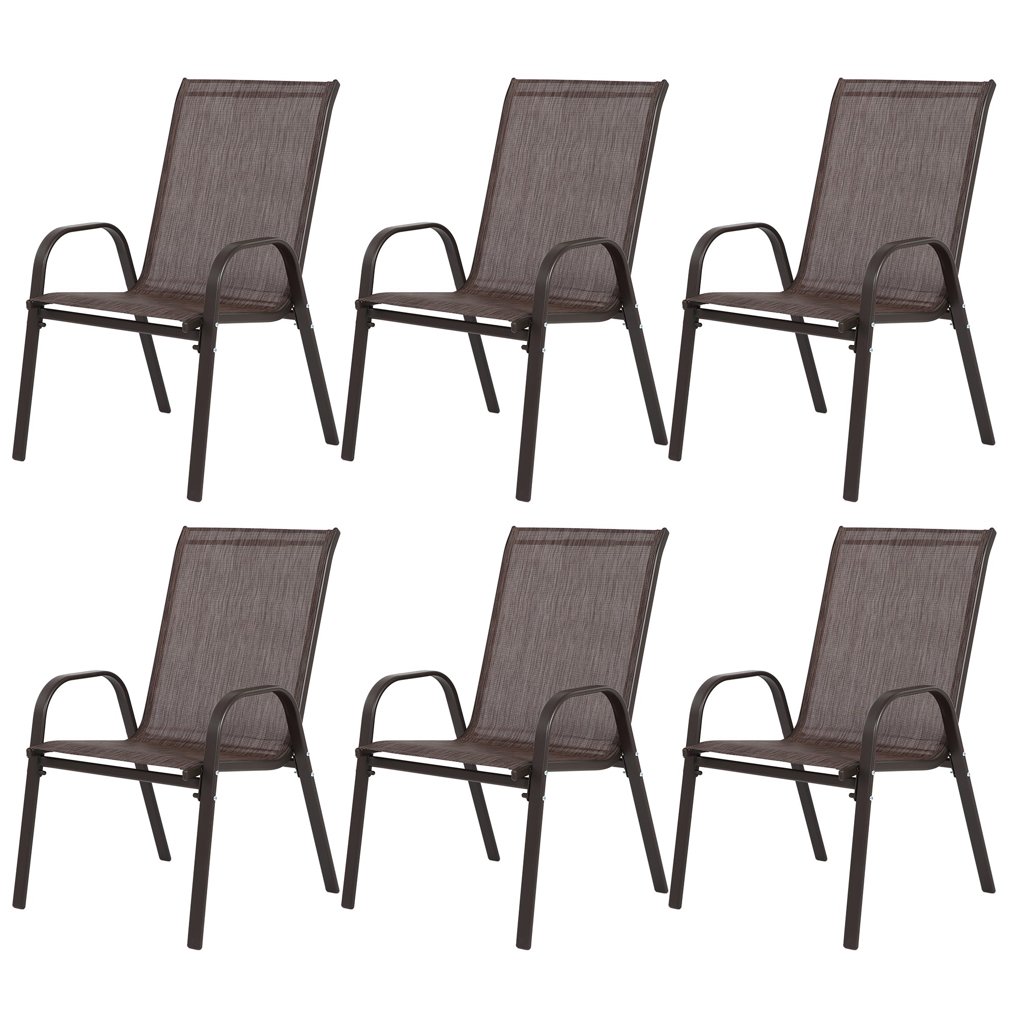 6 Piece Patio Chairs, Outdoor Camping Chairs with Breathable Textilene Fabric, Set of 6 Garden Chairs with Armrest High Backr