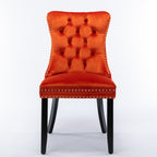 Nikki Collection Modern, High-end Tufted Solid Wood Contemporary Velvet Upholstered Dining Chair with Wood Legs Nailhead Trim 2-Pcs Set, Orange, SW2001OG - Grand Goldman Shop