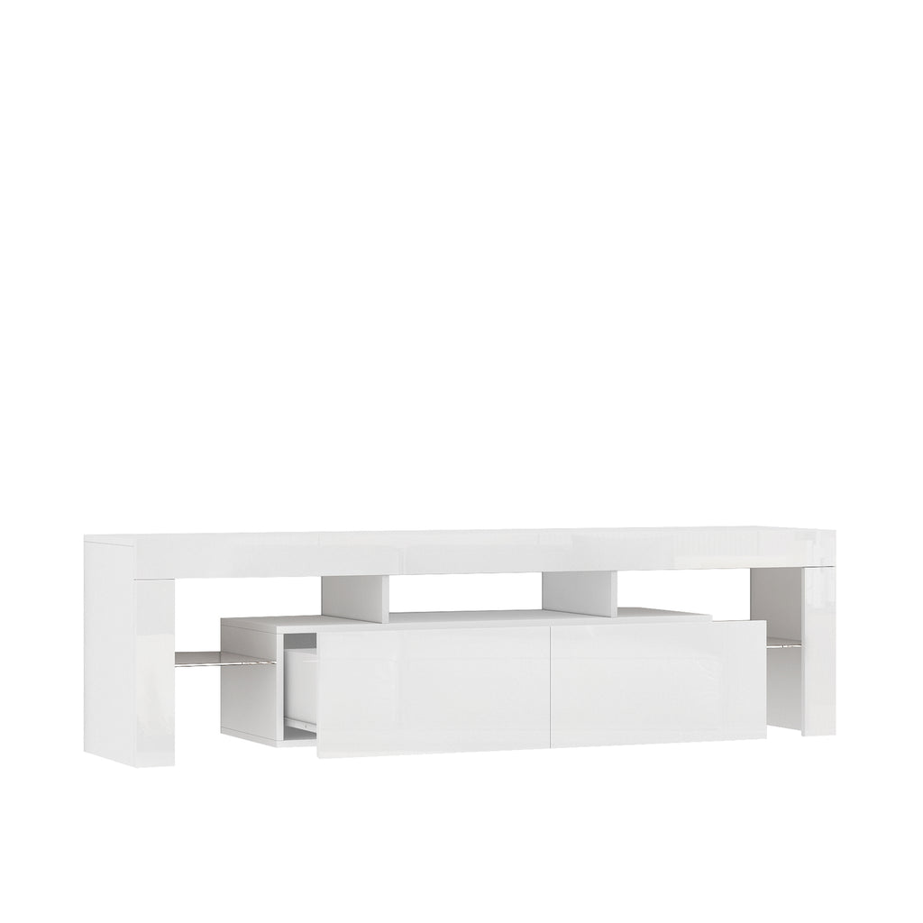 High gloss TV Stand with LED Lights for TVs up to 65'', Modern TV Console with Storage Cabinets for Living Room - Grand Goldman Shop