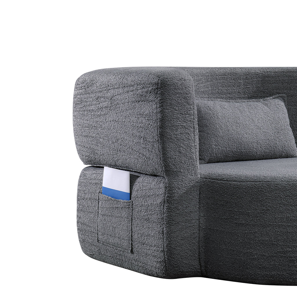 Folding sofa bed, floor sofa, convertible teddy bear fabric foam filled sleeper futon double sofa, suitable for living room, guest, office and apartment (gray) - Grand Goldman Shop