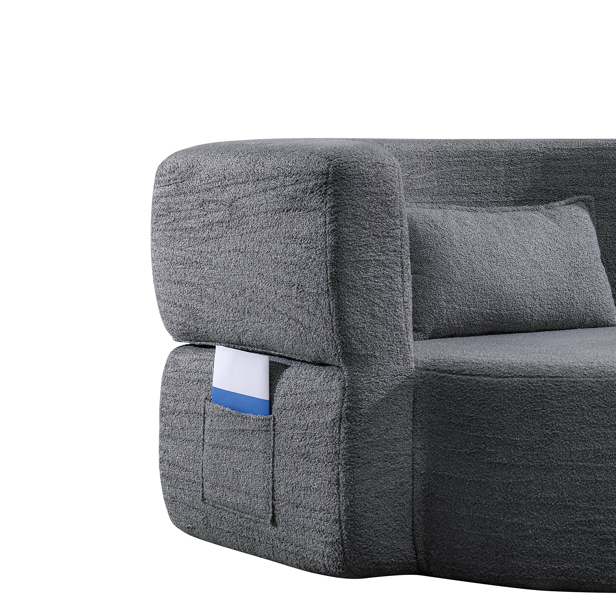Folding sofa bed, floor sofa, convertible teddy bear fabric foam filled sleeper futon double sofa, suitable for living room, guest, office and apartment (gray) - Grand Goldman Shop