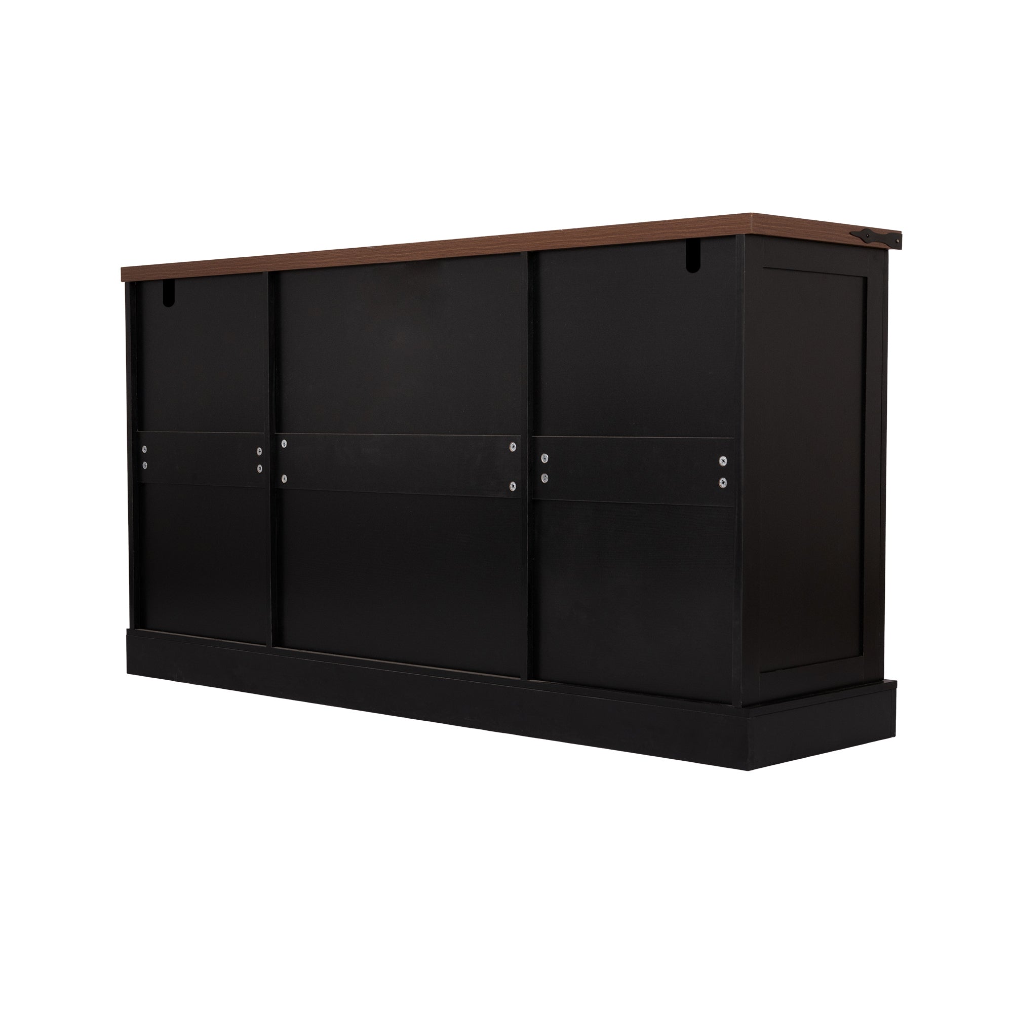 Black Farmhouse Barn Door Storage Cabinet with 2 Drawers & Door Rack, Adjustable Shelves, MDF Construction, 63.11' L x 15.75' W x 32.09' H - Grand Goldman Shop