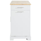 K&K Fluted Kitchen Island with Trash Can Storage Cabinet, Power Outlet, Internal Storage Rack, Rolling Kitchen Islands on 5 Wheels with 3 Drawer, 3 Open Side Racks for 10 Gallon Garbage Bin, White - Grand Goldman Shop