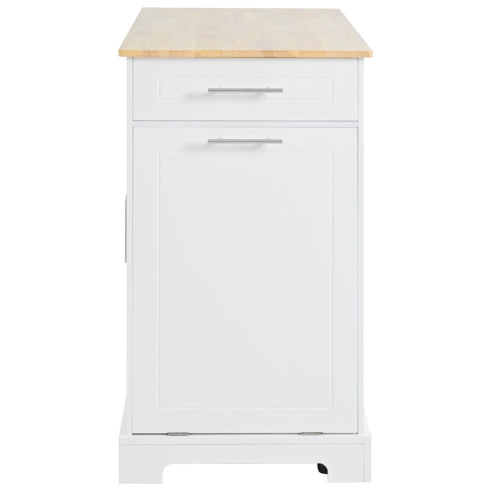 K&K Fluted Kitchen Island with Trash Can Storage Cabinet, Power Outlet, Internal Storage Rack, Rolling Kitchen Islands on 5 Wheels with 3 Drawer, 3 Open Side Racks for 10 Gallon Garbage Bin, White - Grand Goldman Shop