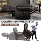 Power Lift Recliner Chair Heat Massage Dual Motor Infinite Position Up to 350 LBS, Faux Leather, Heavy Duty Motion Mechanism with USB Ports, Brown - Grand Goldman Shop