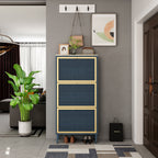 3-Door Metal Shoe Rack, Freestanding Modern Shoe Storage Cabinet with Metal Rattan - Blue-Gray Particle Board - For Entryway - Grand Goldman Shop