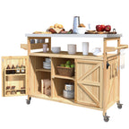 K&K Outdoor Kitchen Island, Rolling Bar Cart & Storage Cabinet, Farmhouse Solid Wood Outdoor Grill Table with Stainless Steel Top, Spice Rack , Towel Rack for Kitchen & BBQ , Natural - Grand Goldman Shop
