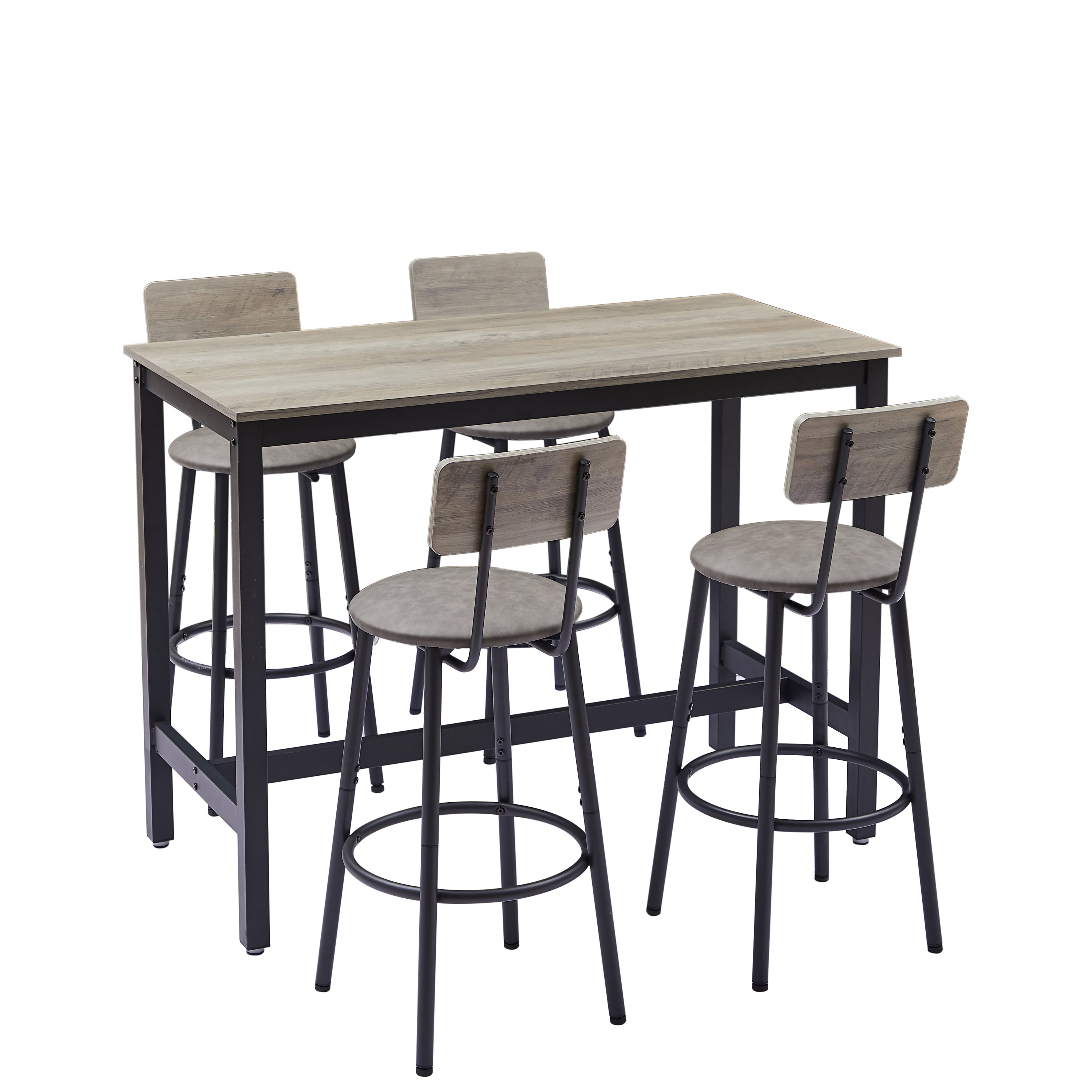 Bar Table Set with 4 Bar stools PU Soft seat with backrest, Grey, 47.24'' L x 23.62'' W x 35.43'' H - Grand Goldman Shop