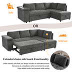 Mirod 91.5-Inch L Shaped Couch with Pull Out Bed and Storage Sectional Sleeper Sofa with Hidden Storage , Wide Armrest with storage,for Living Room, Apartment, Bedroom, Office - Grand Goldman Shop