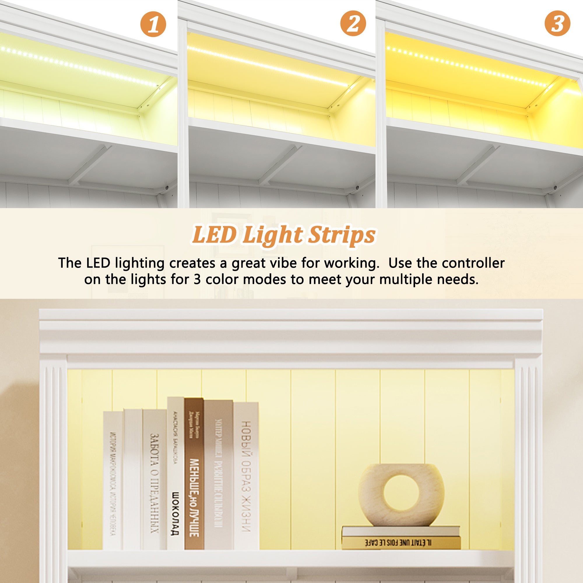 83.4' Tall Wood Bookcase with light strip,5-Tier Decor Bookshelves with Adjustable Shelves,Storage Organizer for CDs/Books,Free Standing Storage Shelves for Living Room,Home Office,White - Grand Goldman Shop