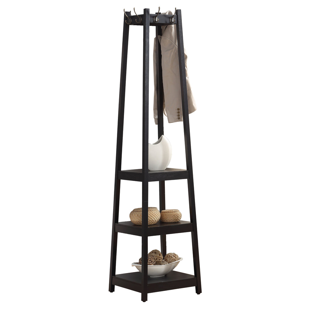 Vassen Coat Rack w/ 3-Tier Storage Shelves in Black Finish - Grand Goldman Shop