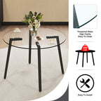 Modern simple style round transparent tempered glass table, tempered glass table top, black metal legs, suitable for kitchen, dining room and living room, 42 '*42' *29.5 '1123r - Grand Goldman Shop